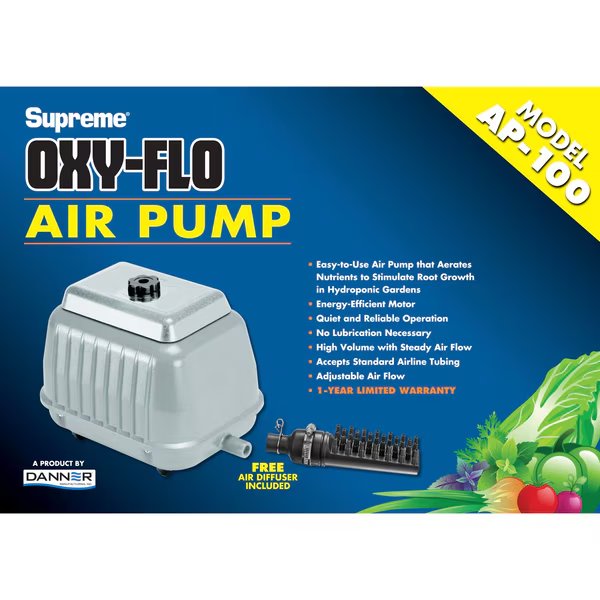 AP-100 air pump, Energy Efficient Motor, Quiet, High Vol Steady Air Flow., Danner, Mfr#: 40528